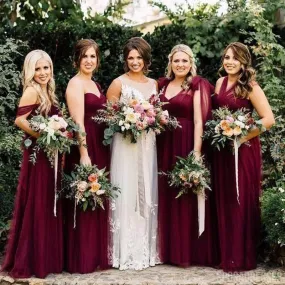 Dark Red Tulle Convertible Cheap Bridesmaid Dresses Online, WG780