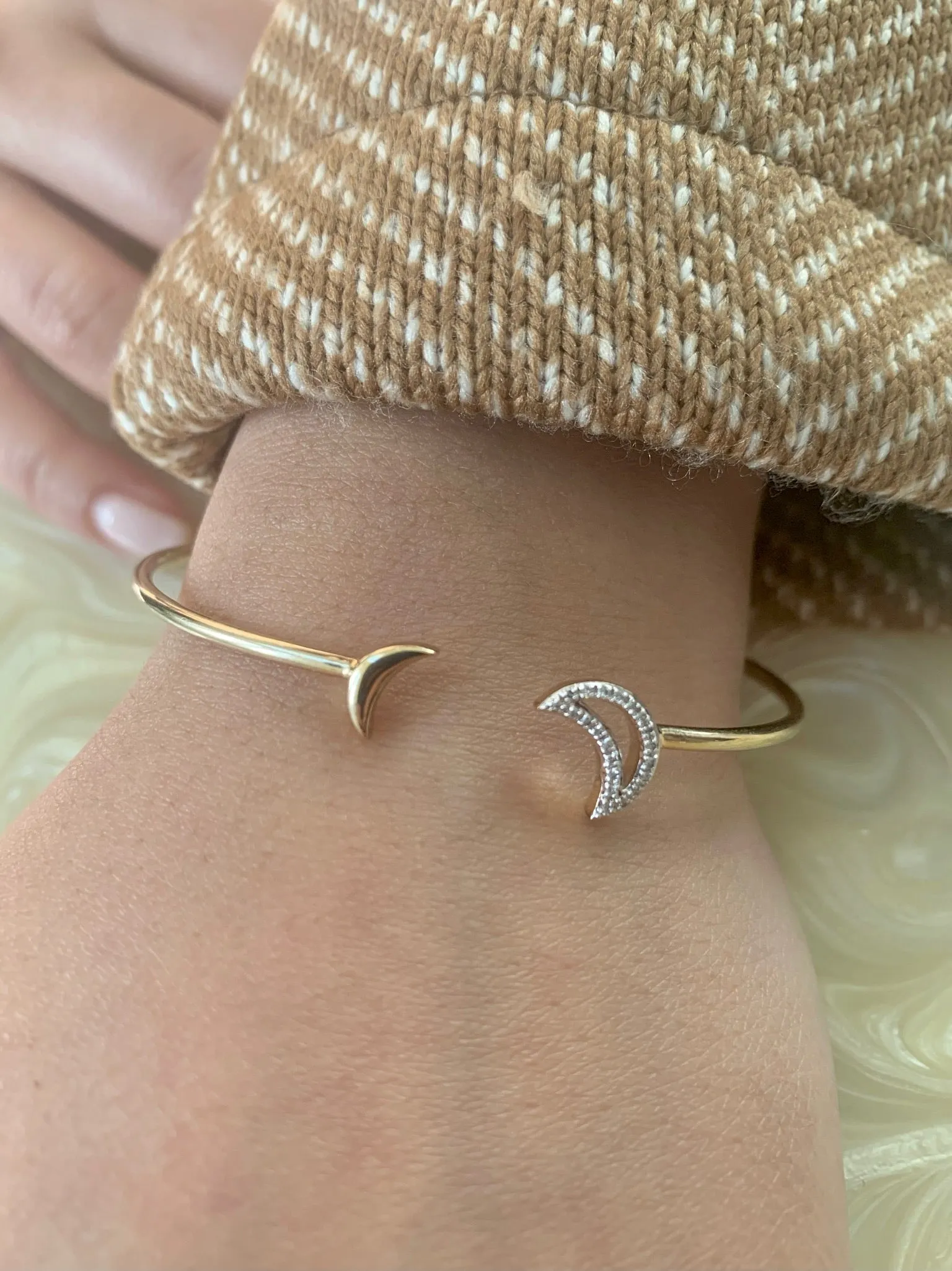 Date Night Double Crescent Adjustable Diamond Cuff in 14K Yellow Gold