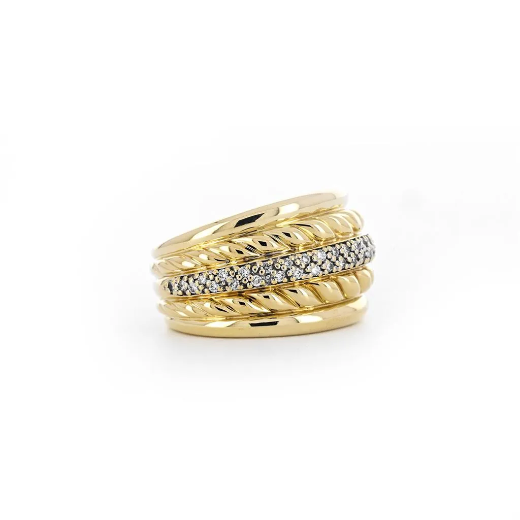 David Yurman Wide Cable Diamond Ring, Size 7 - Yellow Gold