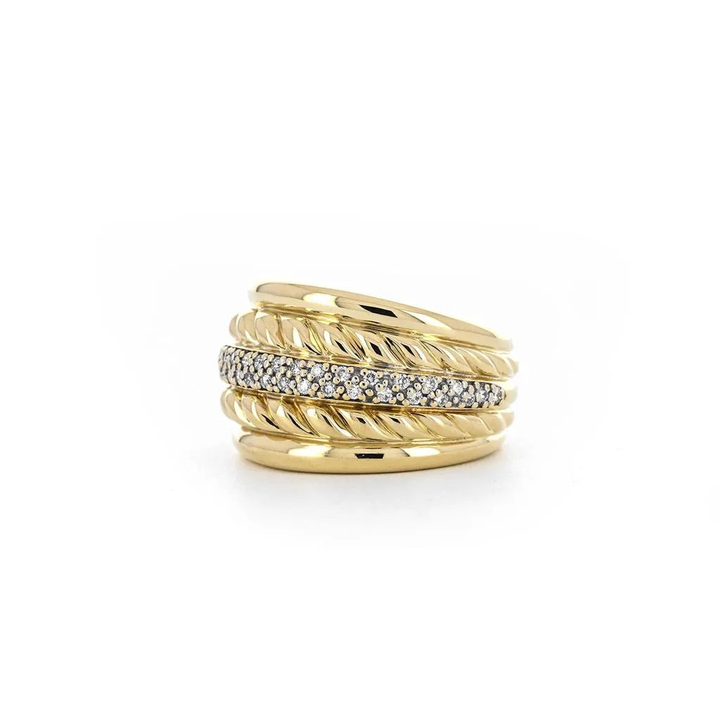 David Yurman Wide Cable Diamond Ring, Size 7 - Yellow Gold