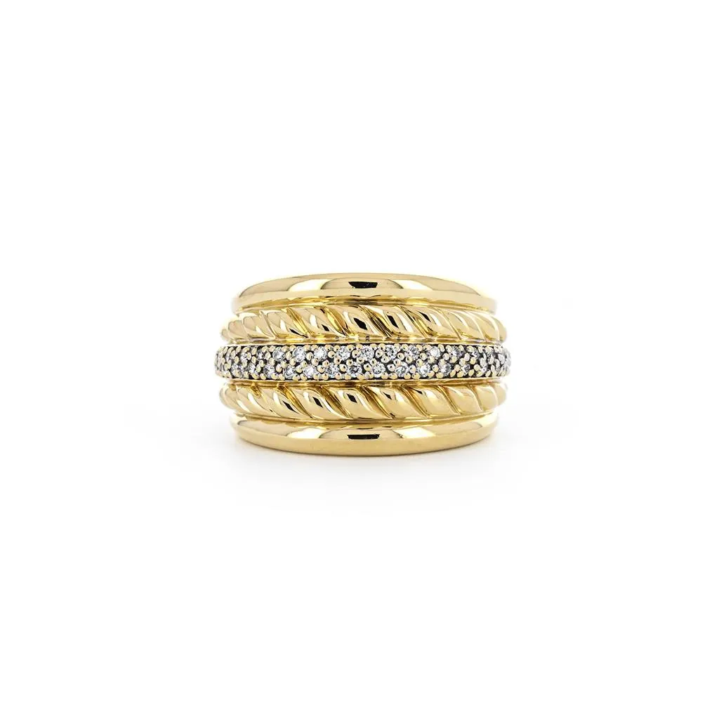 David Yurman Wide Cable Diamond Ring, Size 7 - Yellow Gold