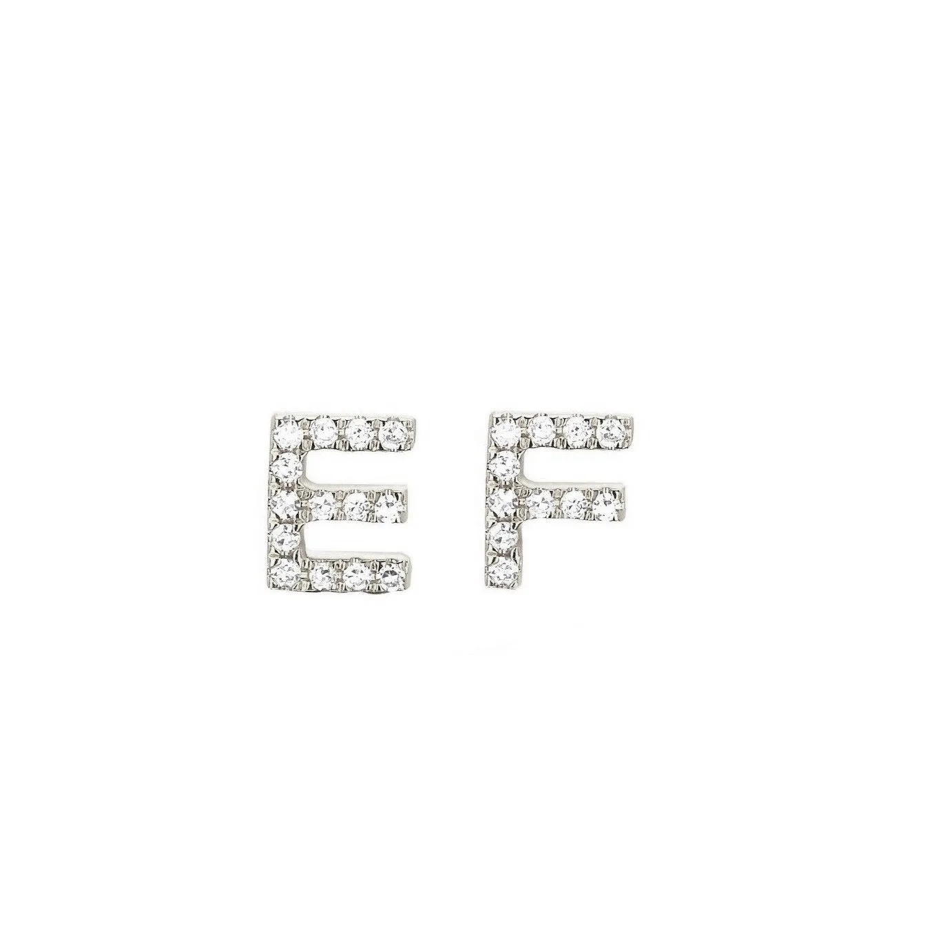 EF Collection - Diamond Initial Single Stud Earrings, White Gold