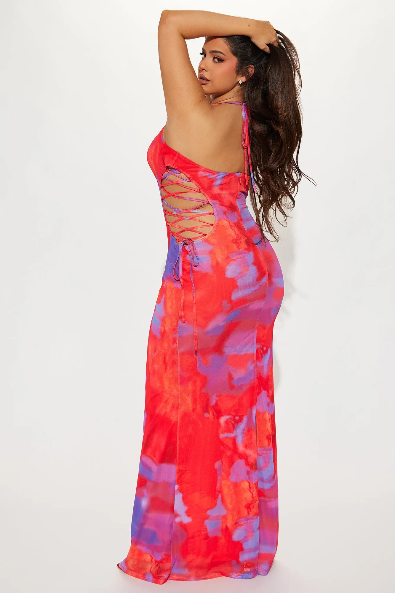 Emma Printed Cut Out Maxi Dress - Red/combo