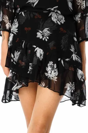 Eve Short Black Rayon Floral Print Skirt