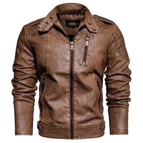 Fashion Motorcycle Stand Collar Thicken Men's Leather Jacket