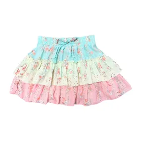 FBZ Aqua Floral Eyelet Tiered Skirt