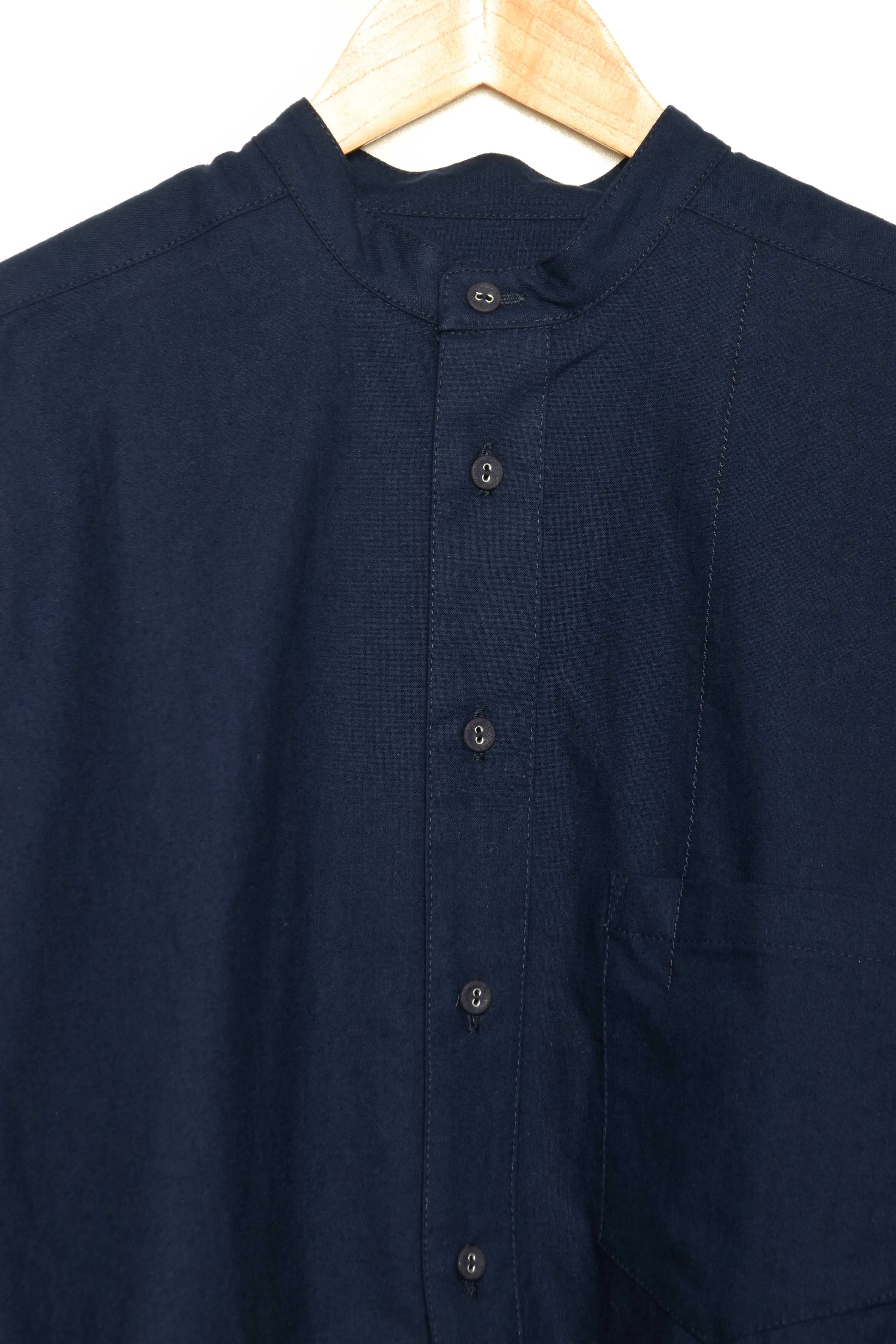 Frank Leder Collarless Shirt baltic blue dyed