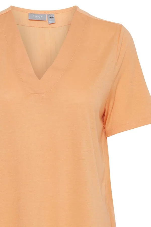 Fransa V Neck Top Apricot