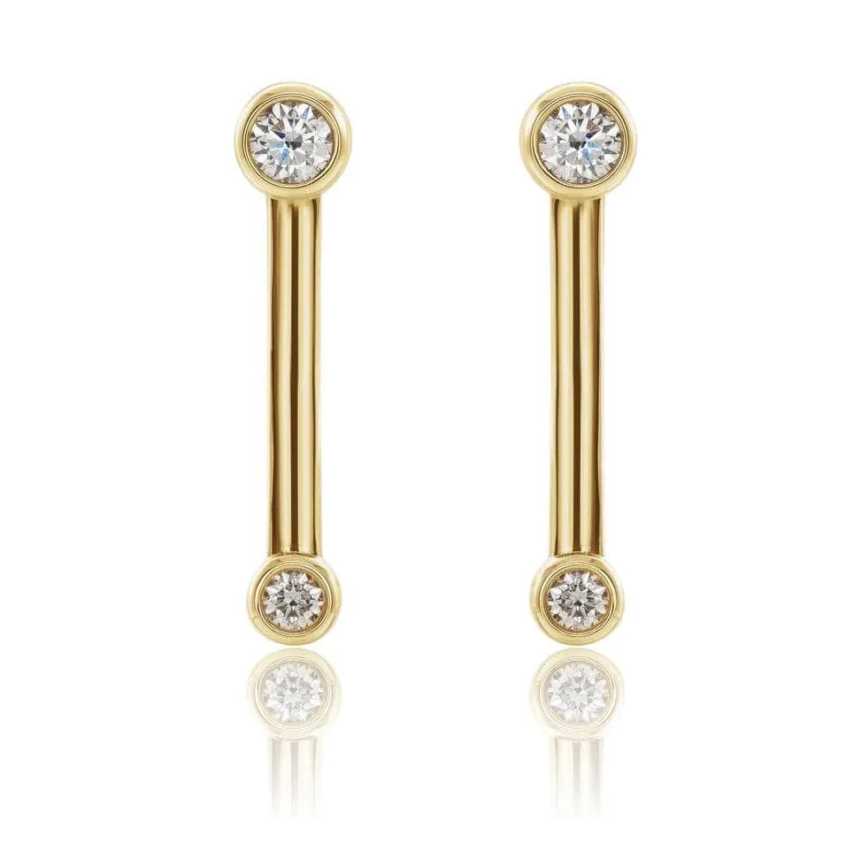 Geometric Double Bezel Diamond Bar Stud Earrings