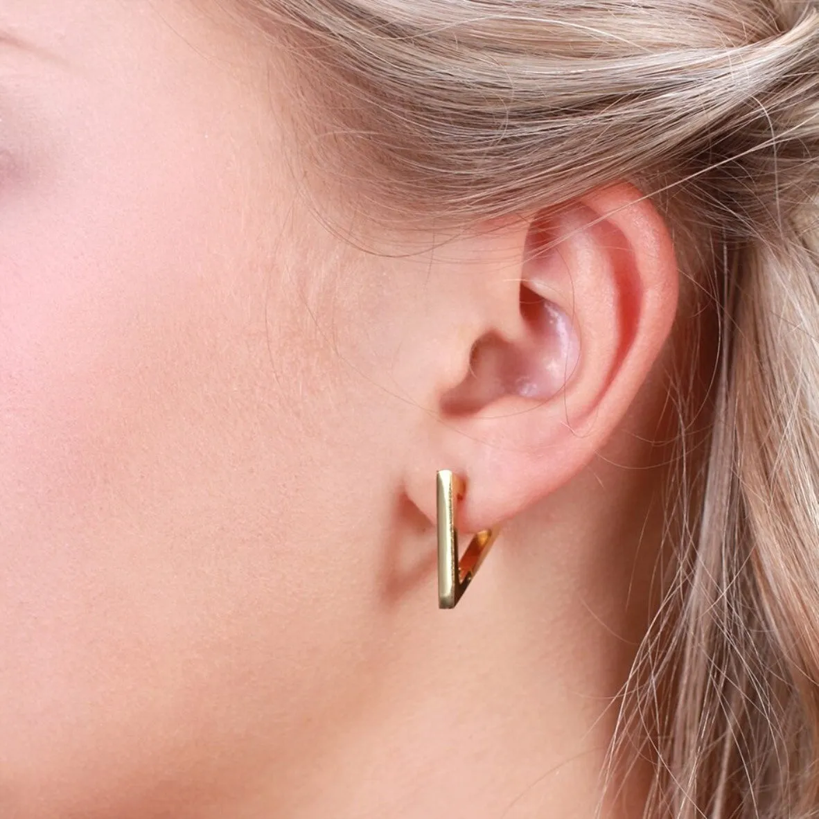 Geometric Triangle Golden Huggie Hoop Earring