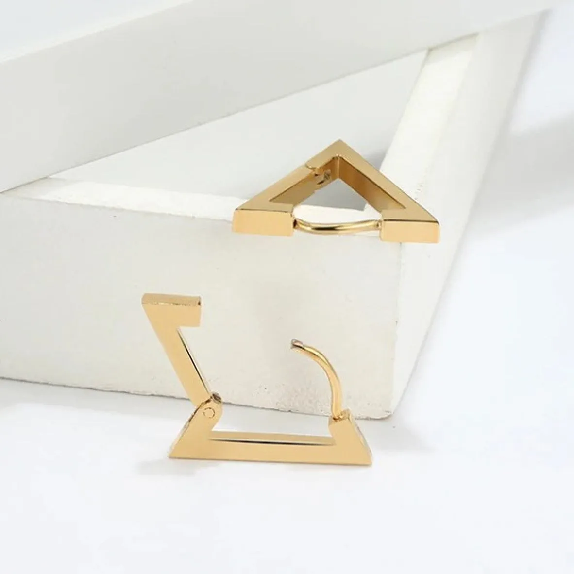 Geometric Triangle Golden Huggie Hoop Earring