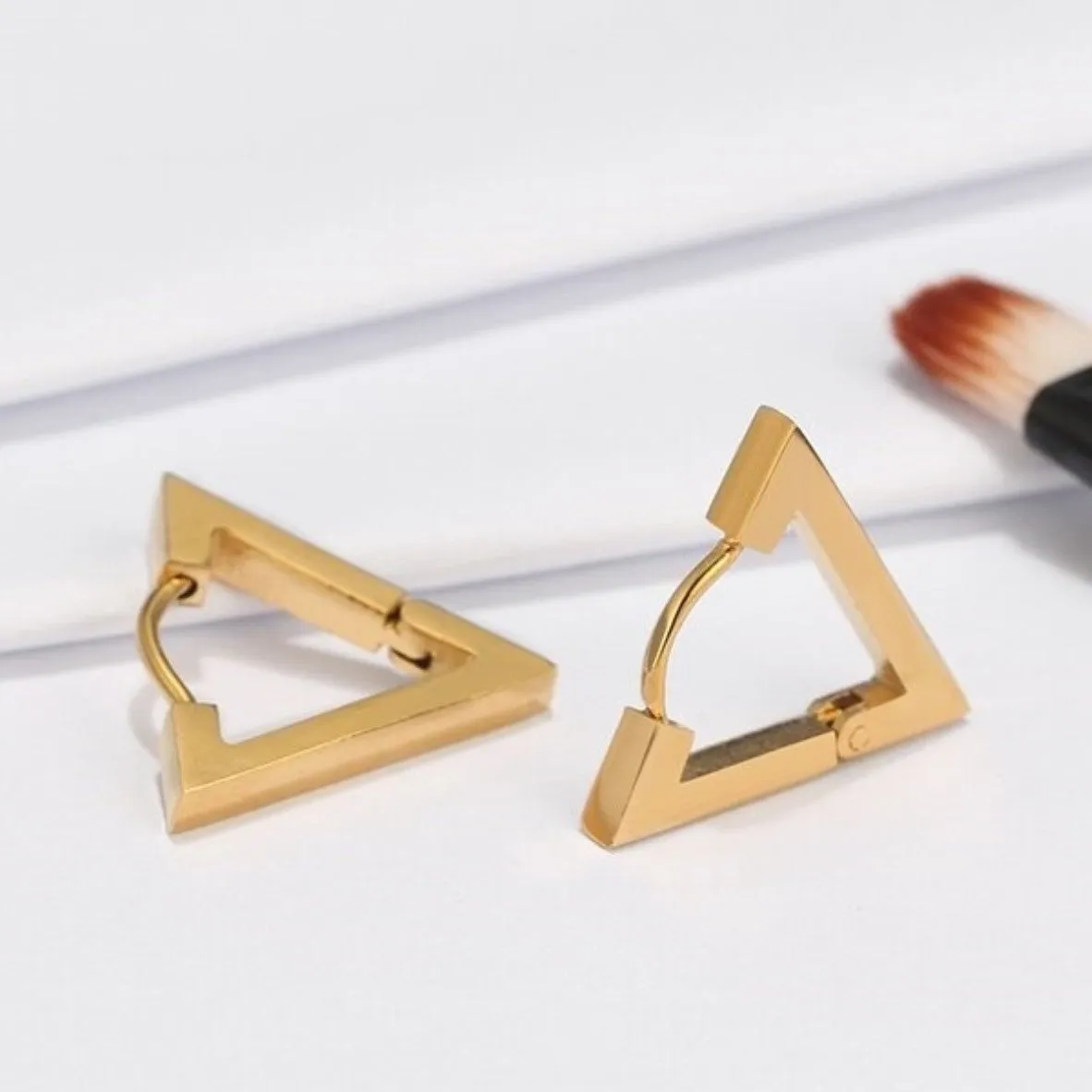 Geometric Triangle Golden Huggie Hoop Earring