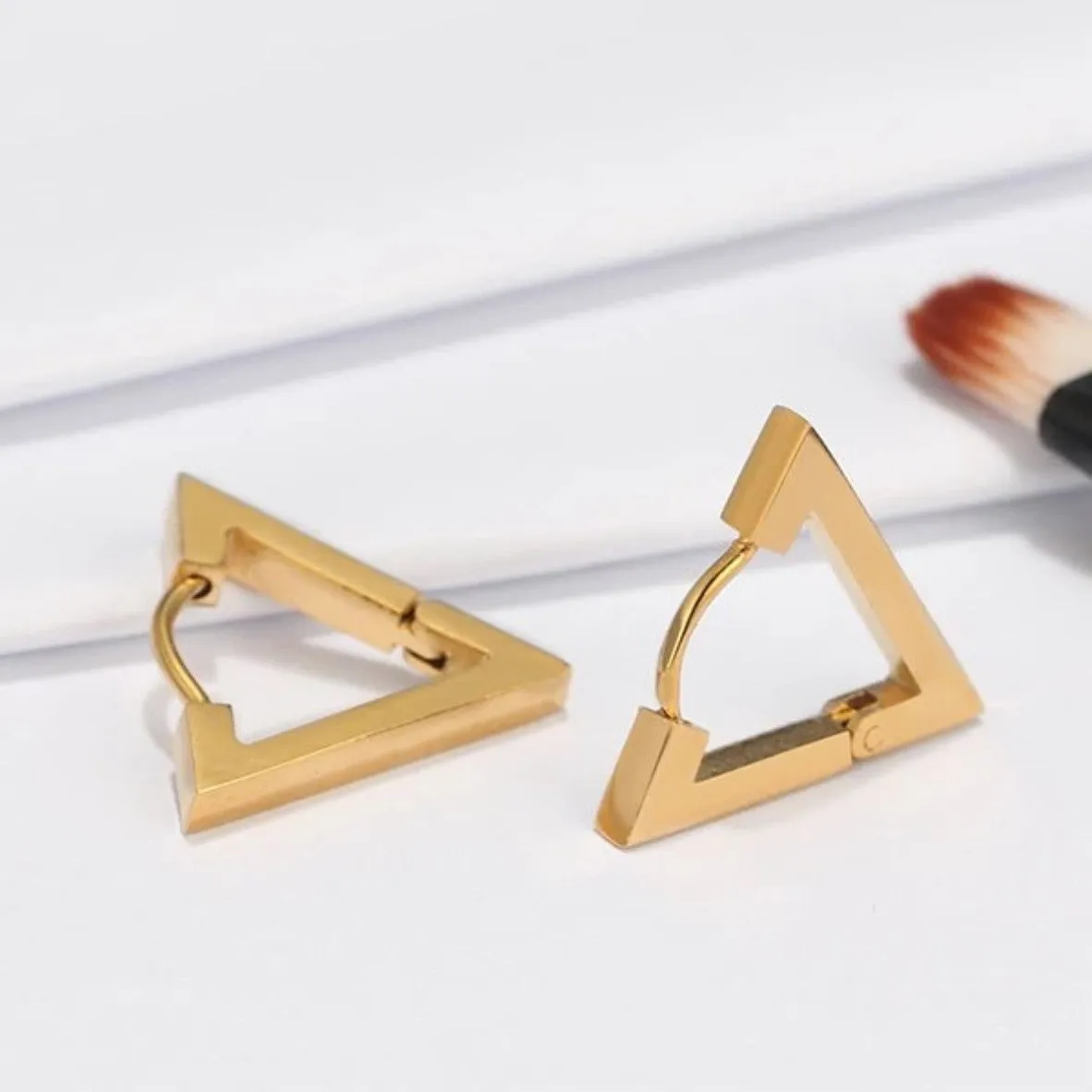 Geometric Triangle Golden Huggie Hoop Earring