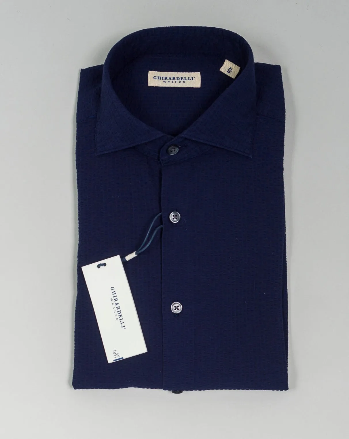 Ghirardelli Seersucker Cotton Shirt / Navy