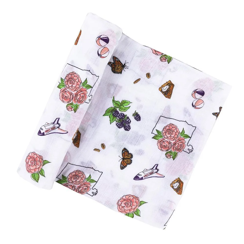 Gift Set: Alabama Floral Baby Muslin Swaddle Blanket and Burp Cloth/Bib Combo