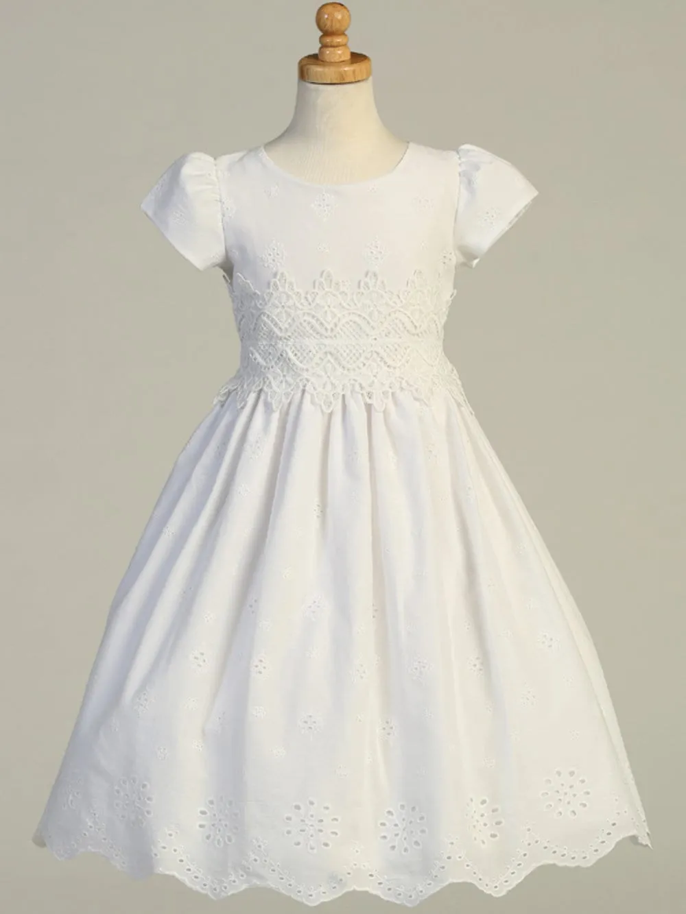 Girls White First Communion Dress w/ Cotton Eyelet (179)