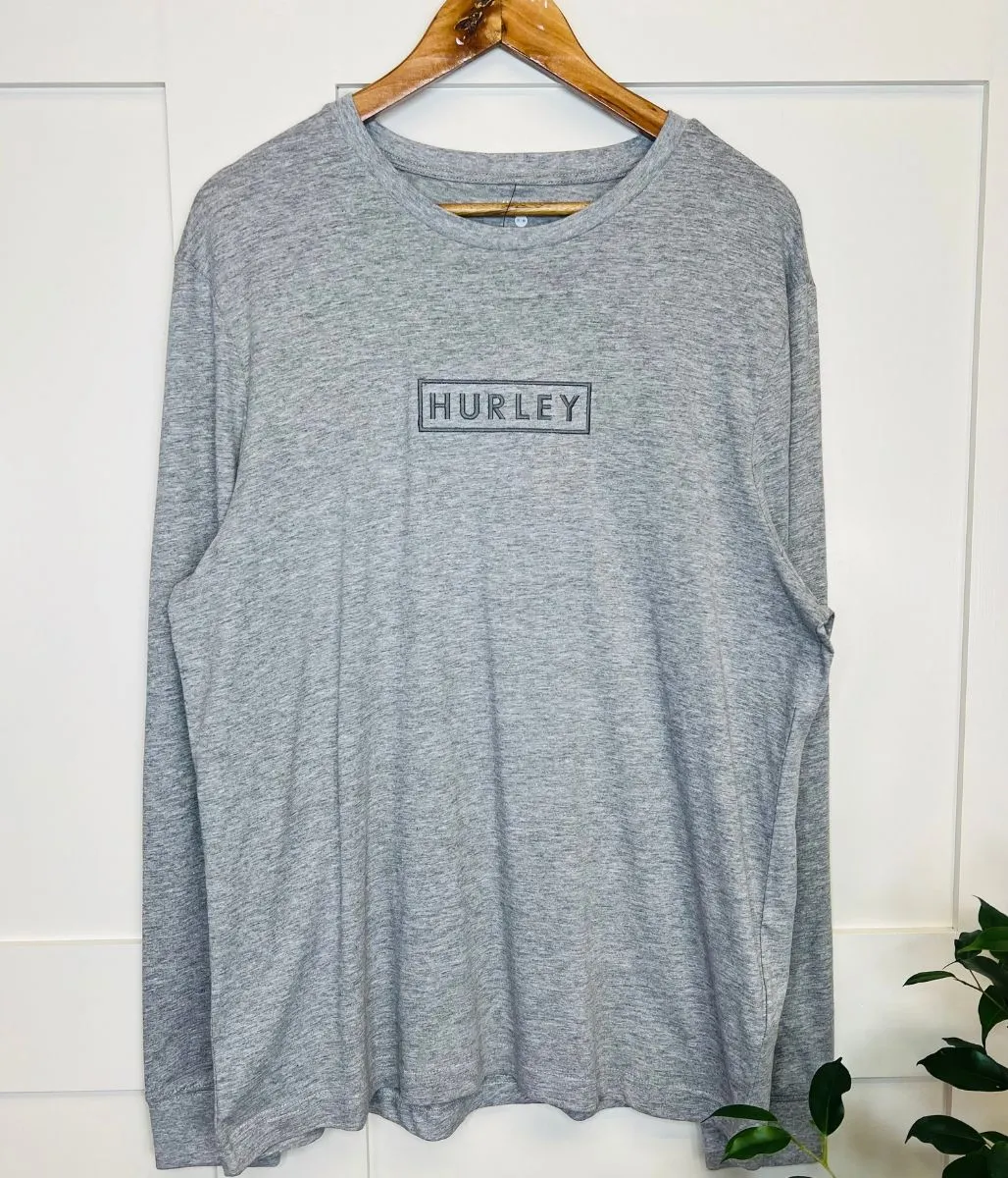 Grey Mens Hurley Long Sleeved  Logo T Shirt