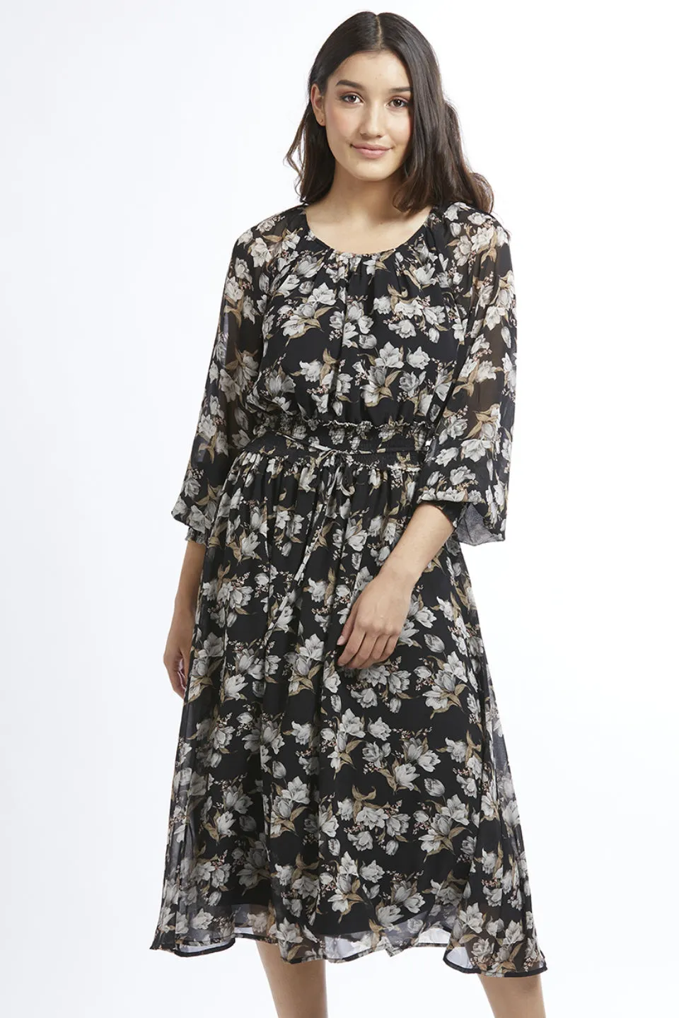 Harmony Fawn Floral Long Sleeve Midi Dress