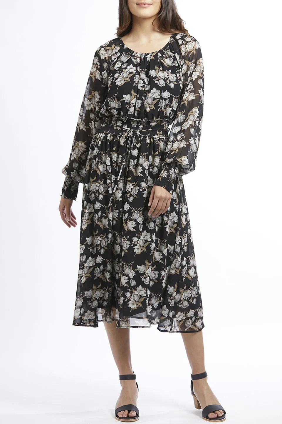 Harmony Fawn Floral Long Sleeve Midi Dress