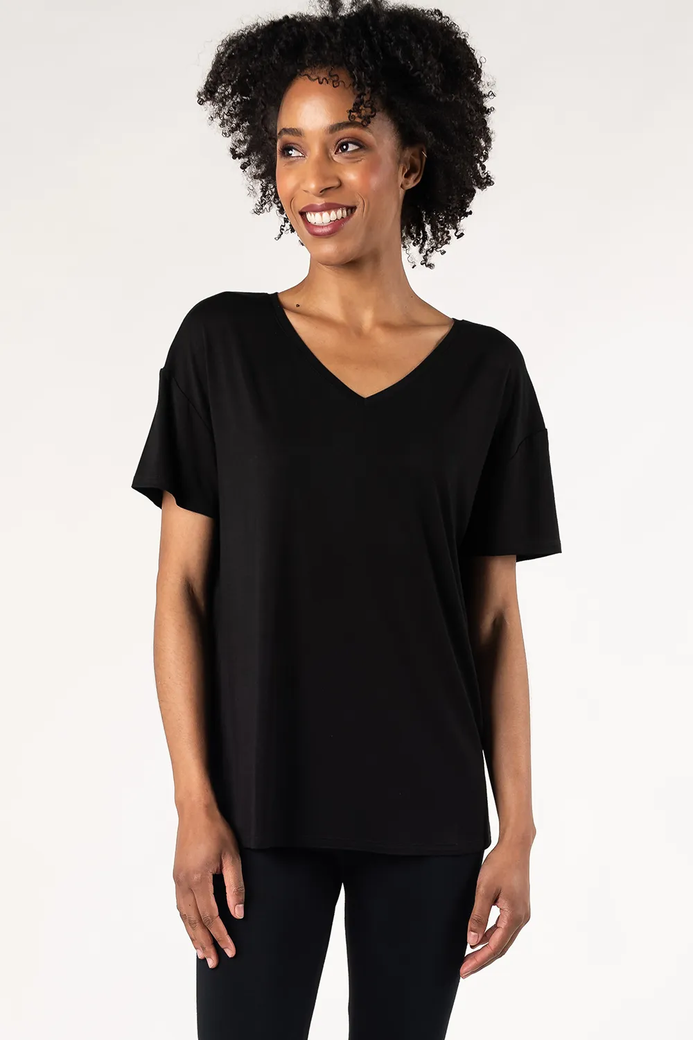 Harper V-Neck Bamboo Tee - Black