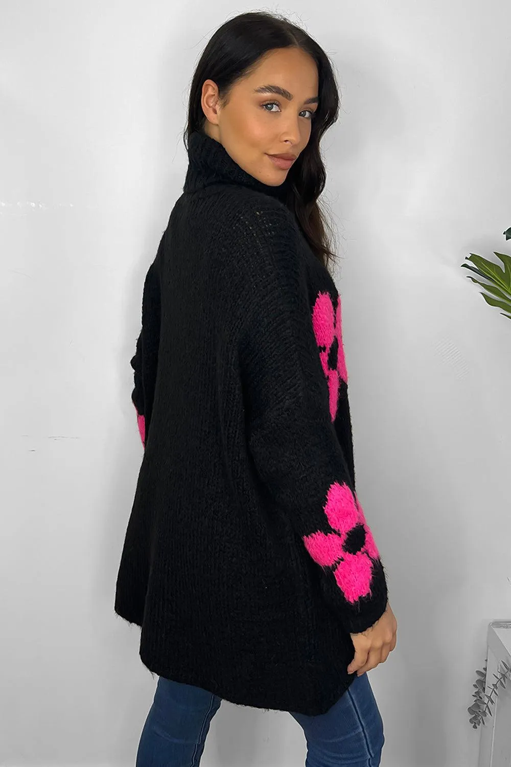 High Neck Super Soft Knit Floral Pattern Pullover