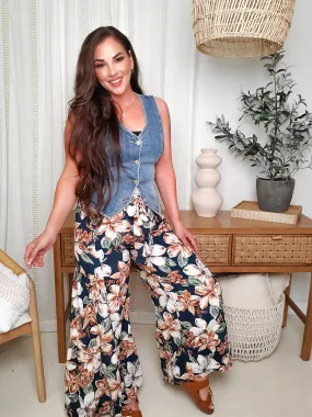 High Waisted Floral Print Woven Bottoms (S-3XL)