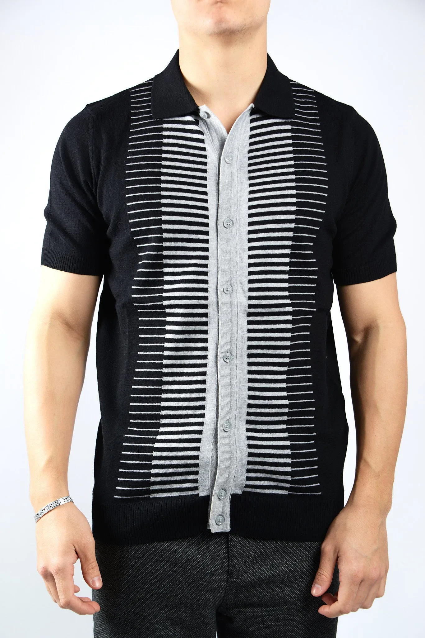 HORIZONTAL STRIPE KNIT BUTTON POLO