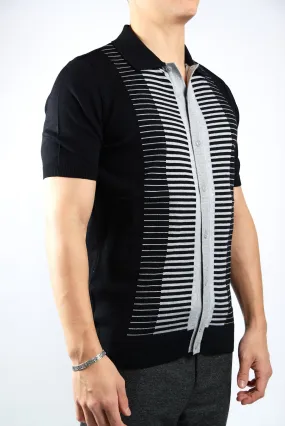 HORIZONTAL STRIPE KNIT BUTTON POLO