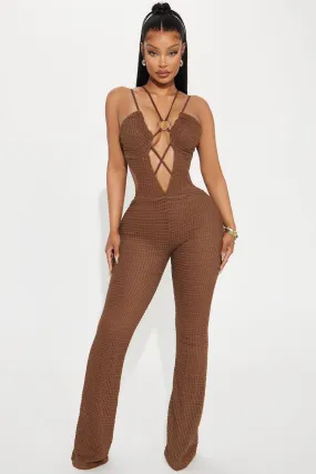 Island Dreams Crochet Jumpsuit - Chocolate