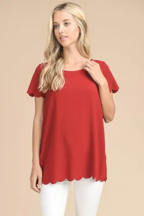 Jessa Scallop Blouse (Red) - FINAL SALE