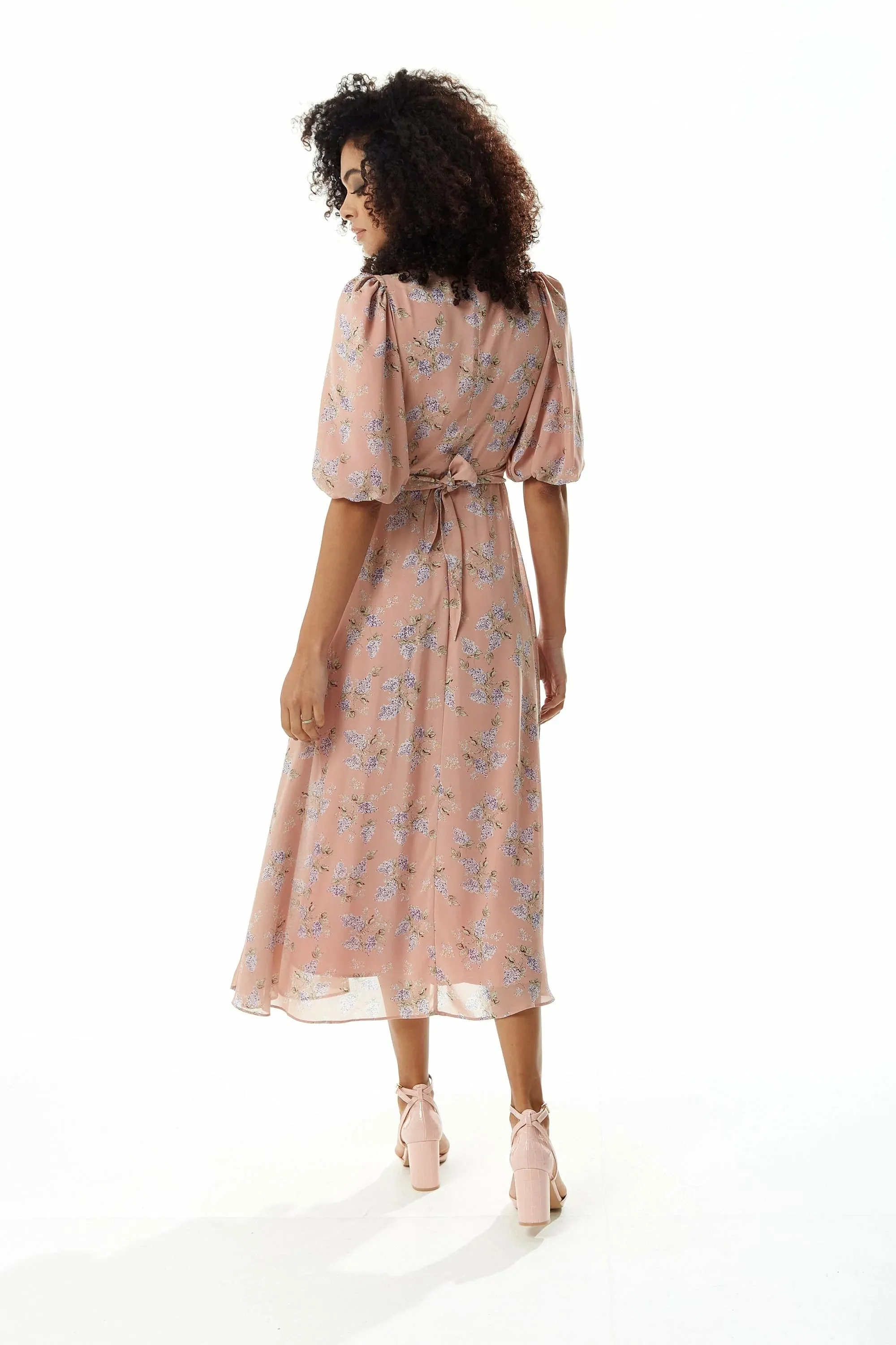 Liquorish Floral Midi Dress With Tie Waist