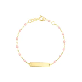 Little Gigi Baby Pink bracelet, Rectangle plaque, Yellow Gold, 5.9"