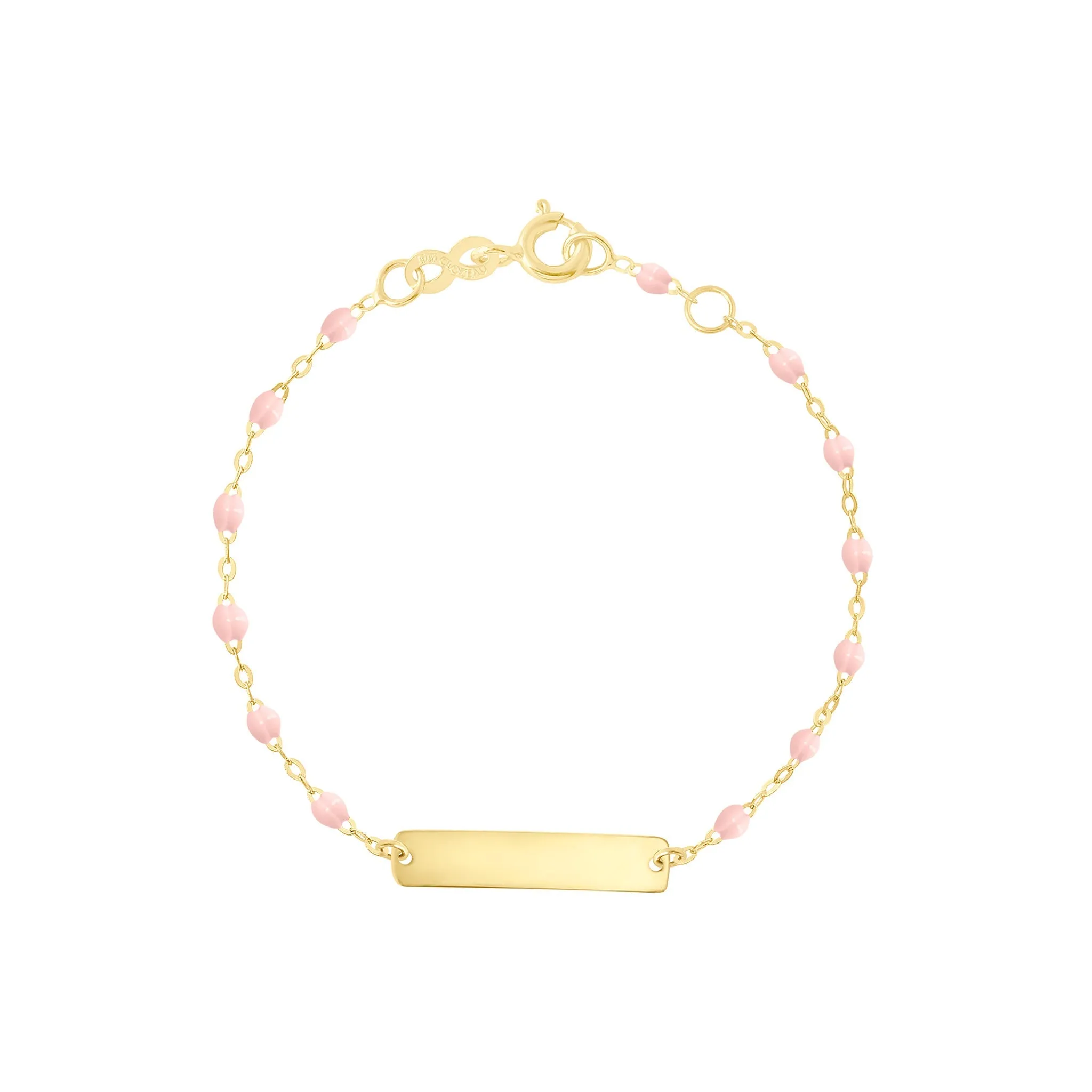 Little Gigi Baby Pink bracelet, Rectangle plaque, Yellow Gold, 5.9"