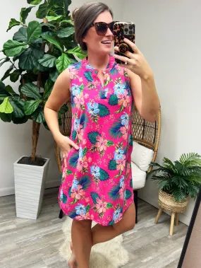 Lizzy Tank Dress in Hot Pink Tropical Floral