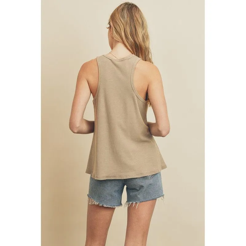 Maya High Neck Flare Tank - Oatmeal