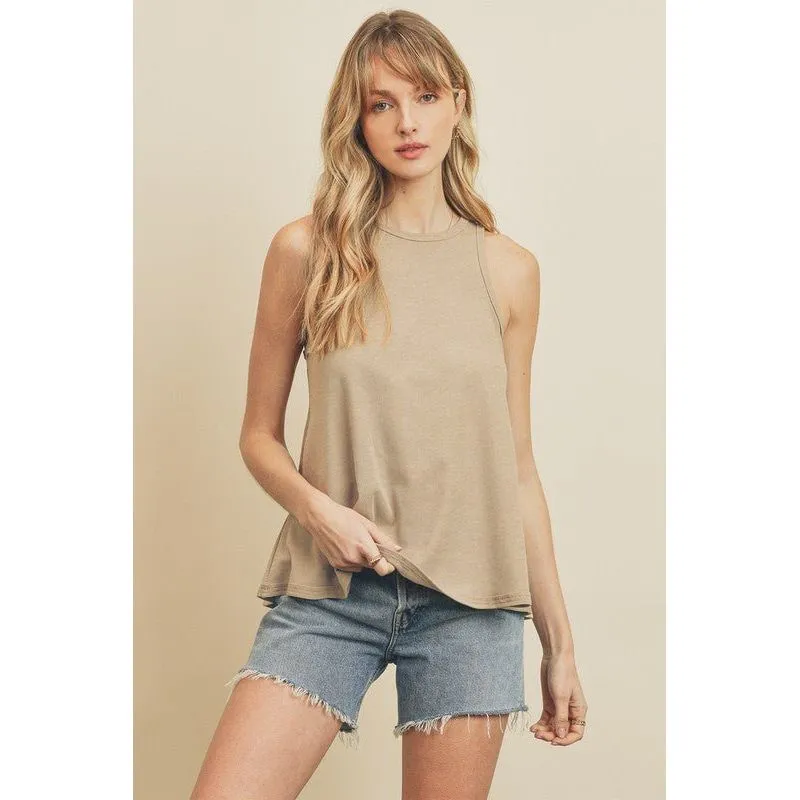 Maya High Neck Flare Tank - Oatmeal