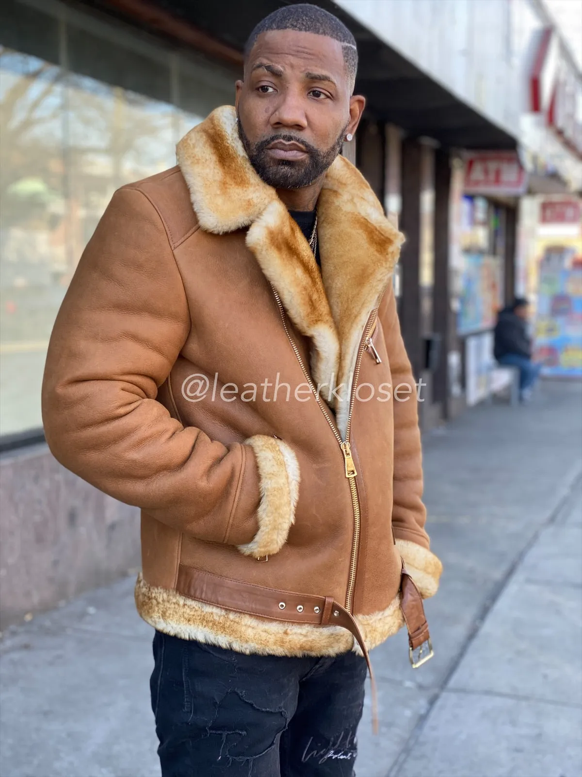 Men's Classic Sheepsking Shearling Biker [Tan]