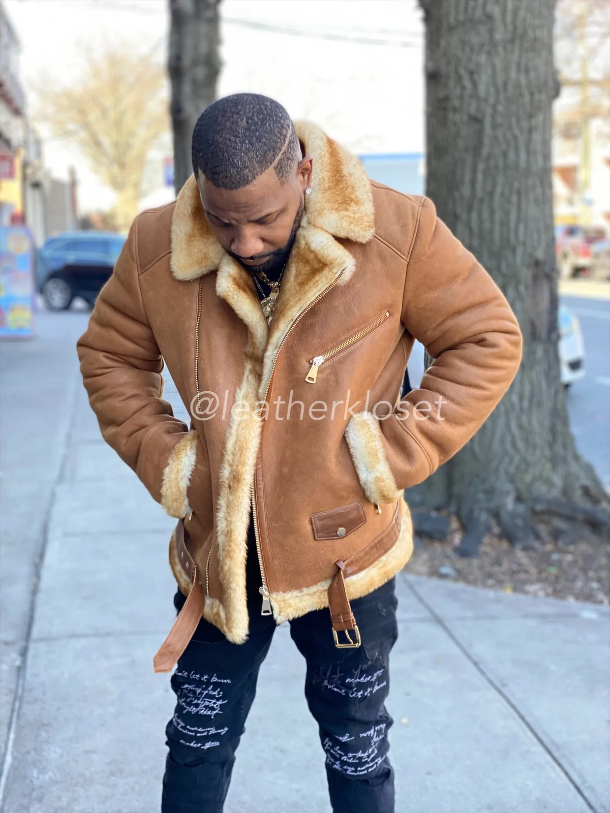 Men's Classic Sheepsking Shearling Biker [Tan]