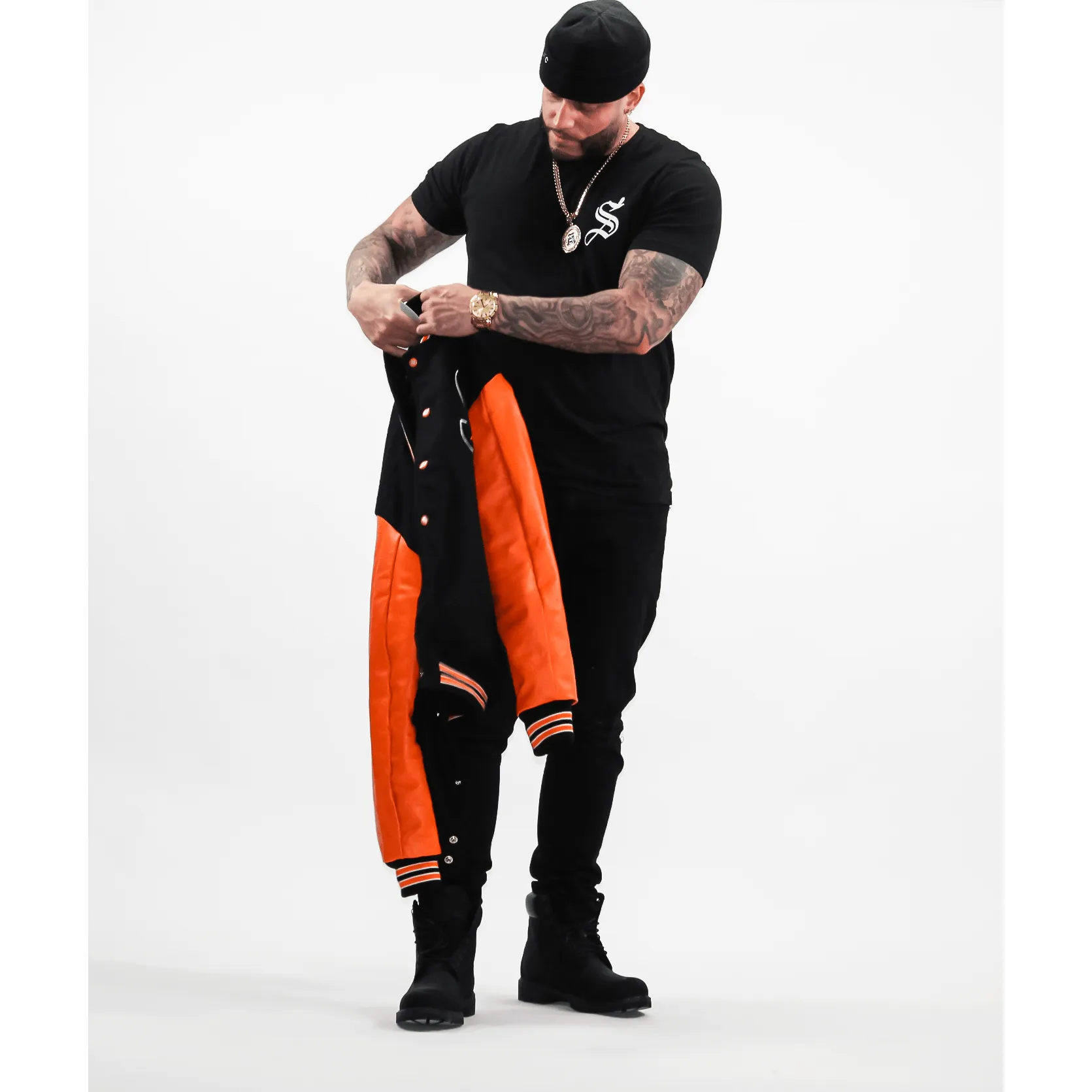 MENS VARSITY JACKET- "ORANGE BLAZE"