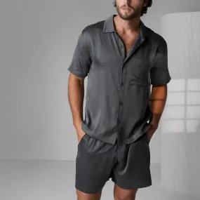 Men's Washable Silk Button Up Short Set