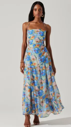 Miaka Floral Maxi Dress - Blue Multi Abstract