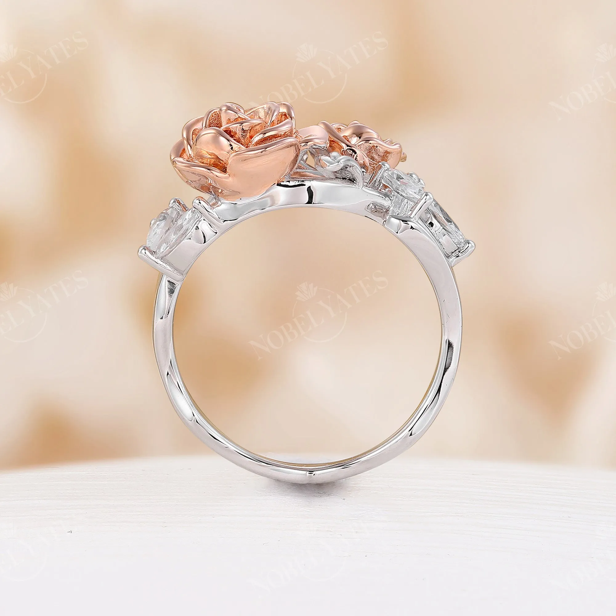 Moissanite Nature Inspired Floral Two Tones Engagement Ring