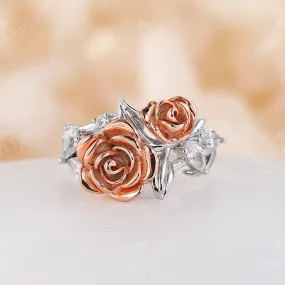 Moissanite Nature Inspired Floral Two Tones Engagement Ring