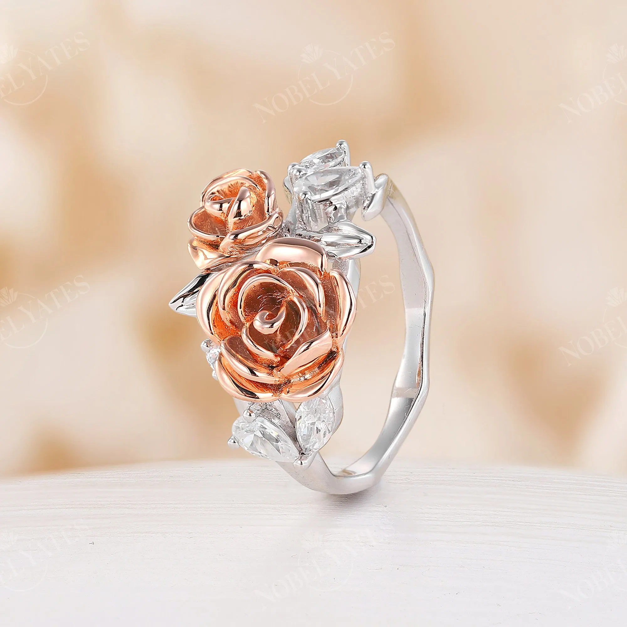 Moissanite Nature Inspired Floral Two Tones Engagement Ring