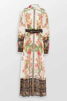 Pahi Floral Shirt Maxi Dress With Handcrafted Buttons And Belt