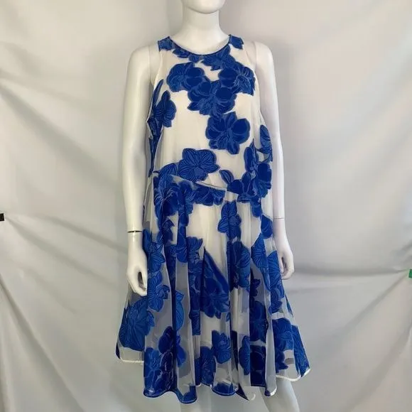 Parosh blue floral fit flare dress