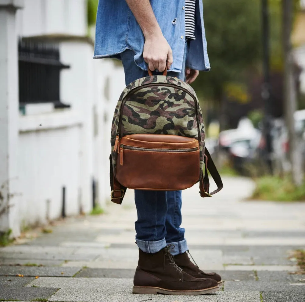 Personalised Camo and Leather Backpack