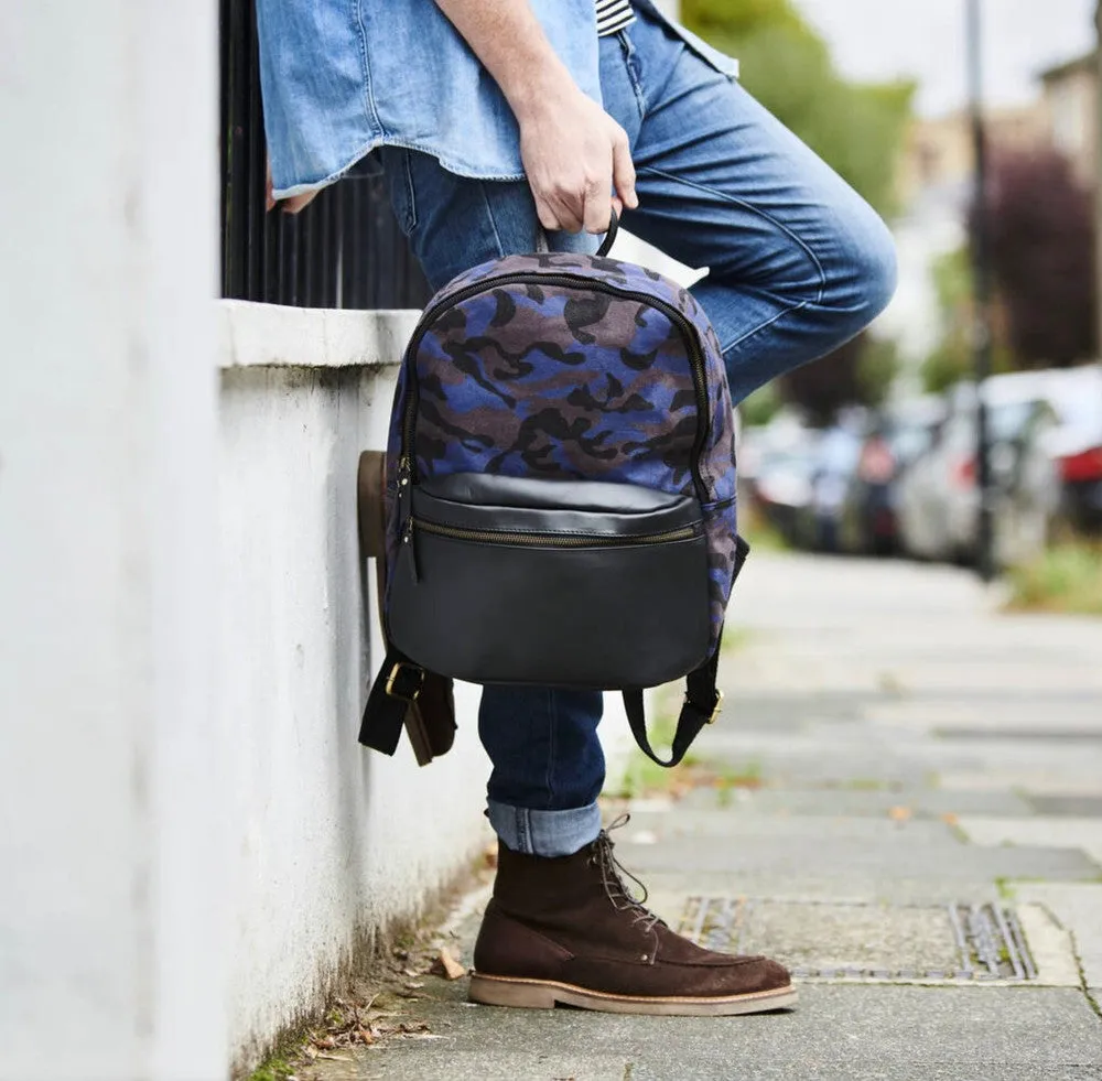 Personalised Camo and Leather Backpack