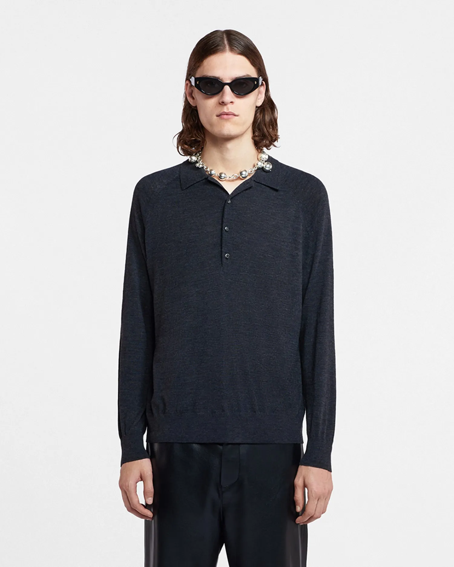 Plato - Merino Wool Polo Shirt - Charcoal