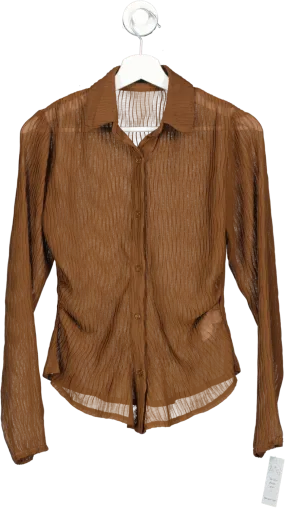 PrettyLittleThing Brown Plisse Sheer Shirt UK 8